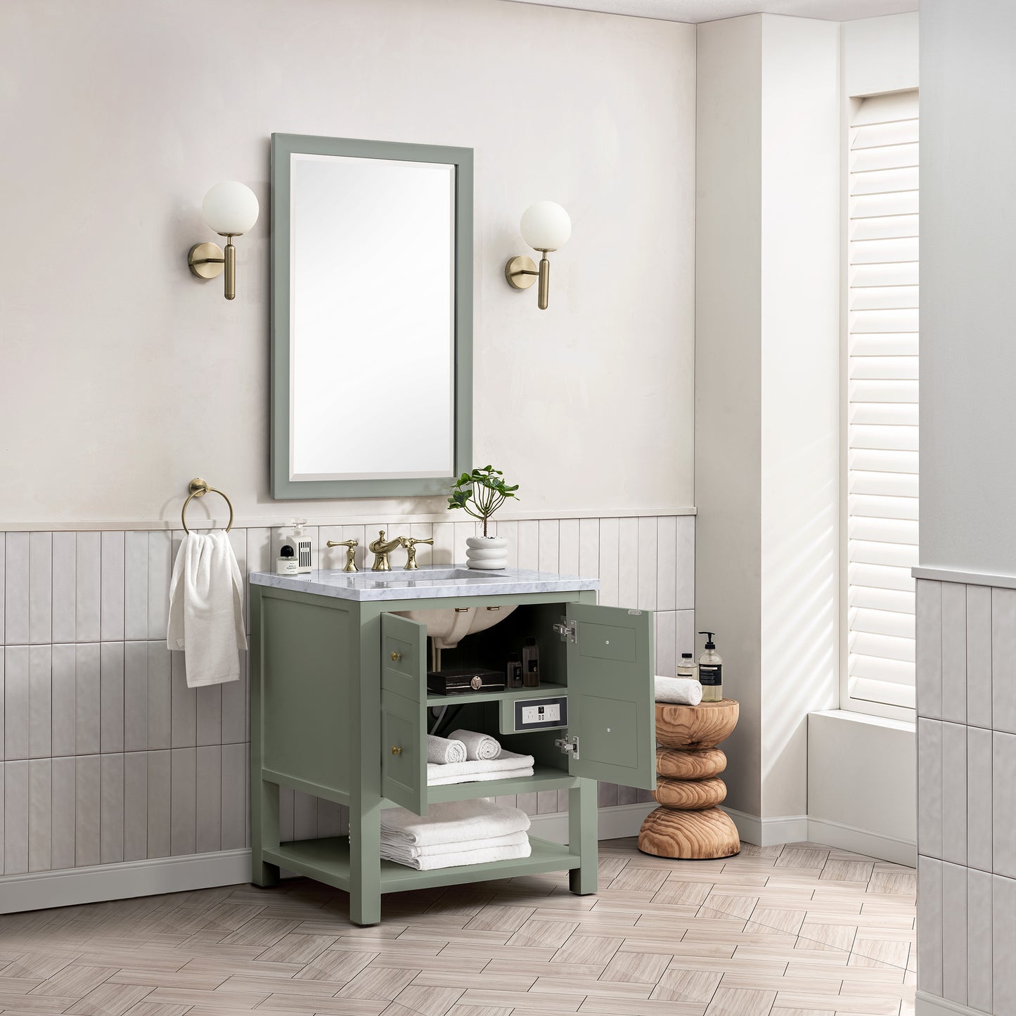 Breckenridge 30" Single Vanity, Smokey Celadon w/ 3CM Carrara Marble Top James Martin Vanities