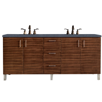 Metropolitan 72" Double Vanity, American Walnut, w/ 3 CM Charcoal Soapstone Quartz Top James Martin Vanities