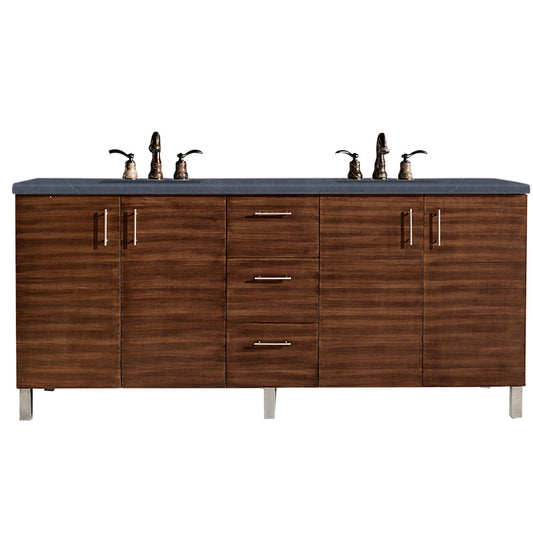 Metropolitan 72" Double Vanity, American Walnut, w/ 3 CM Charcoal Soapstone Quartz Top James Martin Vanities