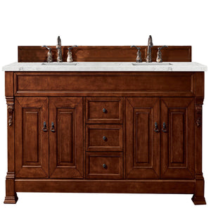 Brookfield 72" Double Vanity, Warm Cherry w/ 3 CM Eternal Jasmine Pearl Quartz Top James Martin Vanities