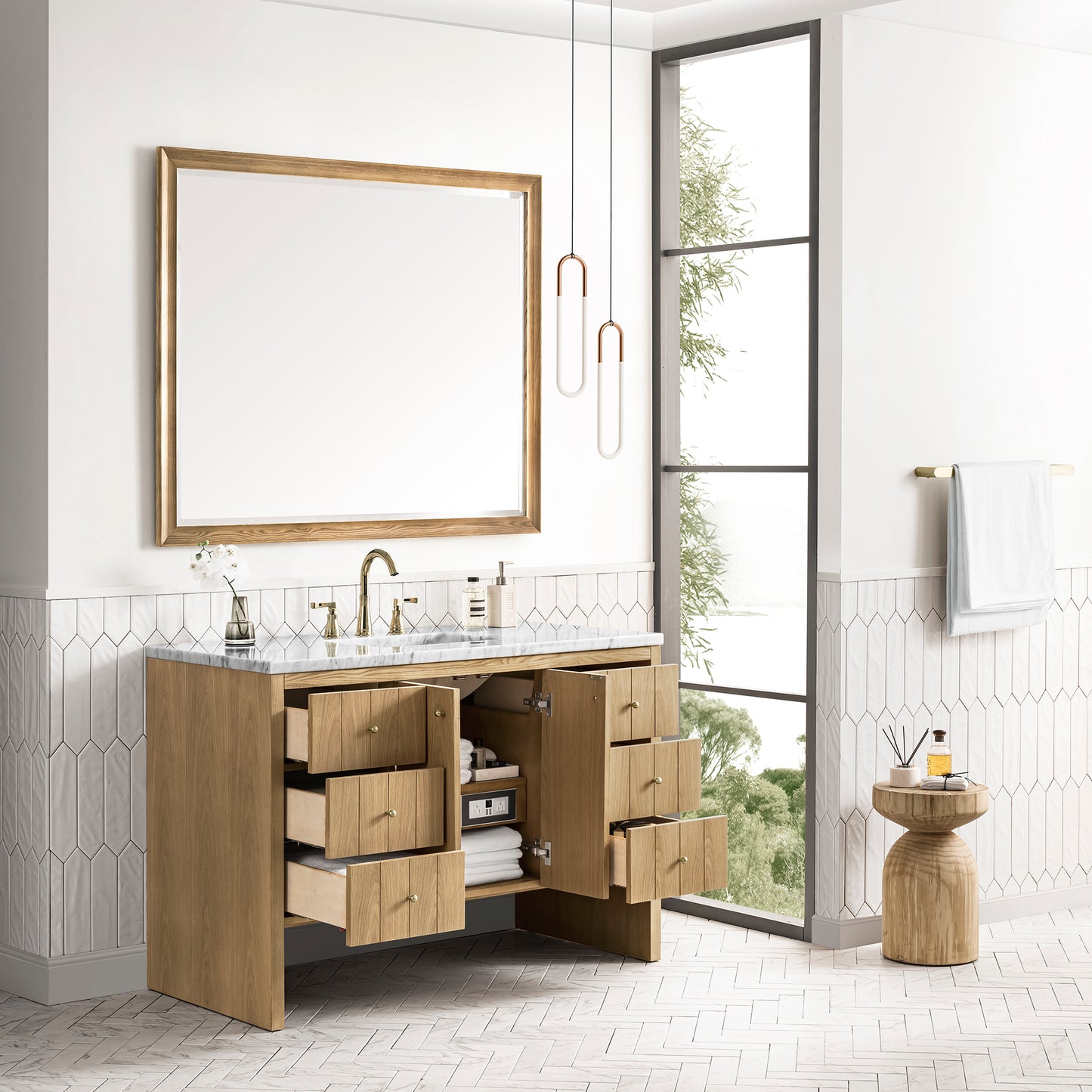Hudson 48" Single Vanity, Light Natural Oak w/ 3CM Carrara Marble Top James Martin Vanities