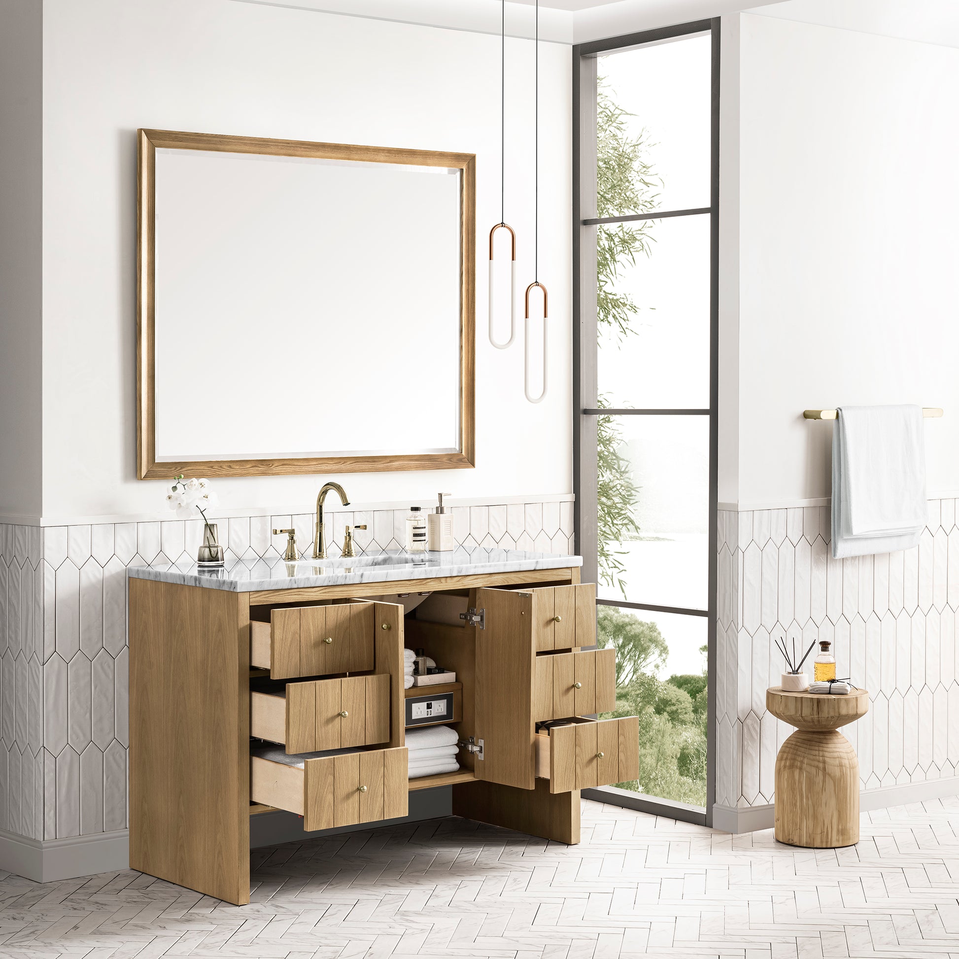 Hudson 48" Single Vanity, Light Natural Oak w/ 3CM Carrara Marble Top James Martin Vanities