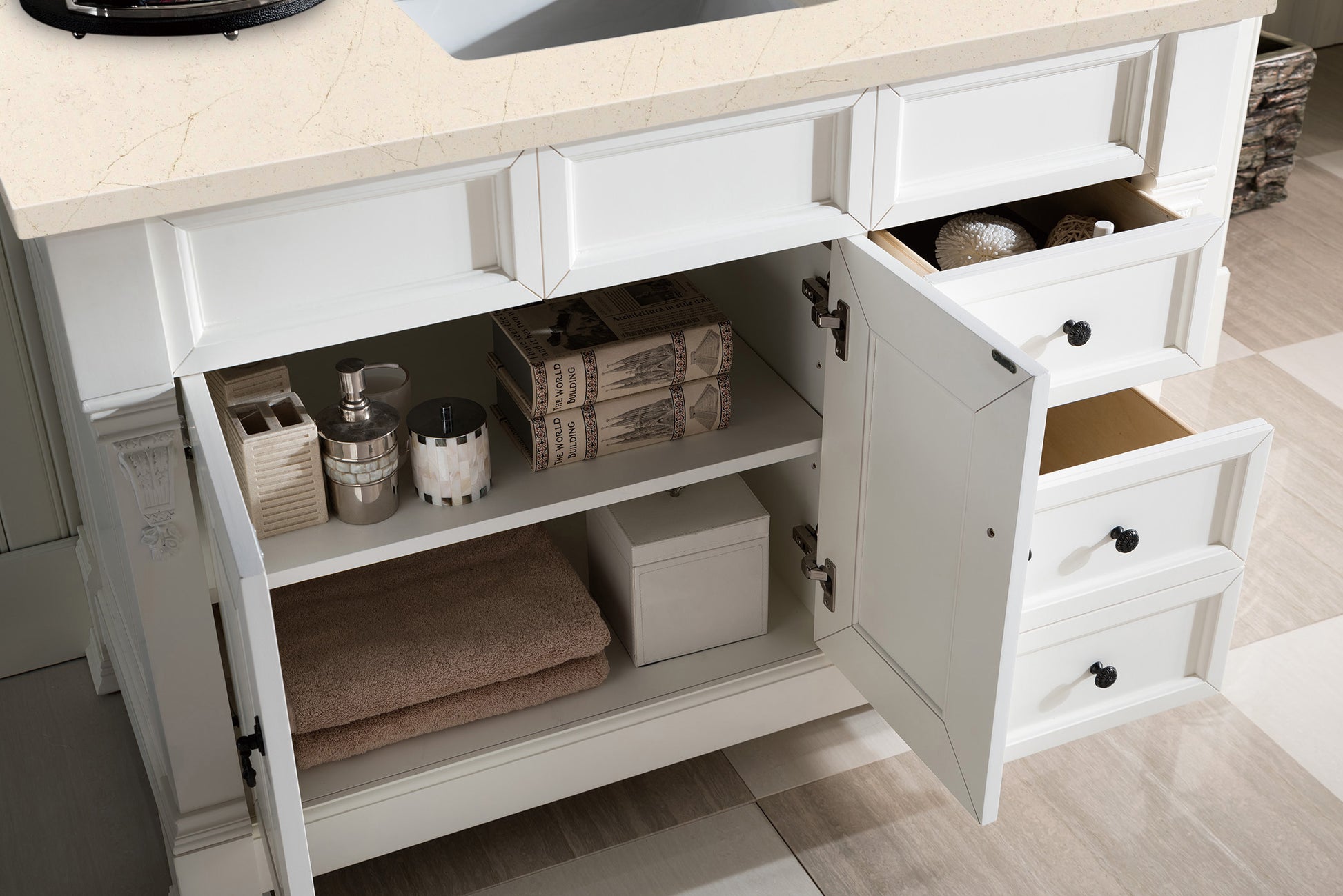 Bathroom Vanities Outlet Atlanta Renovate for LessBrookfield 48" Single Vanity, Bright White w/ 3 CM Eternal Marfil Quartz Top