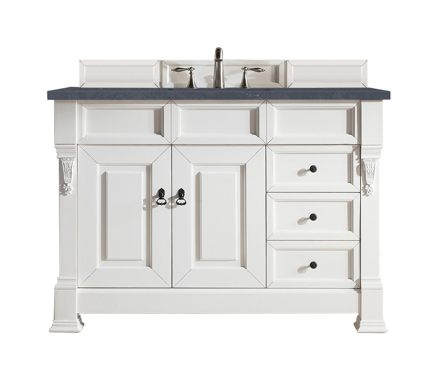 Brookfield 48" Single Vanity, Bright White w/ 3 CM Charcoal Soapstone Quartz Top James Martin Vanities