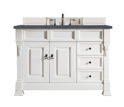 Brookfield 48" Single Vanity, Bright White w/ 3 CM Charcoal Soapstone Quartz Top James Martin Vanities