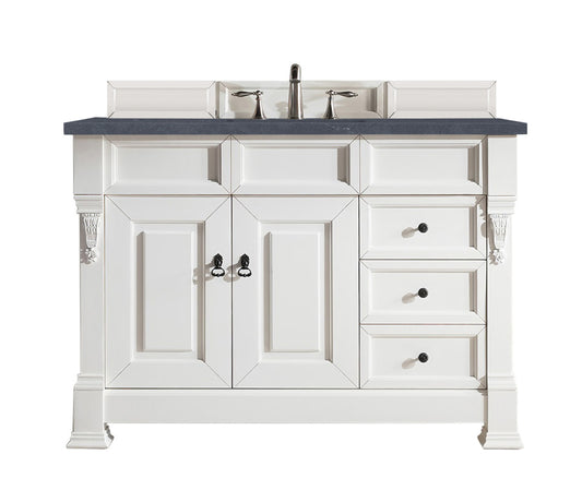 Brookfield 48" Single Vanity, Bright White w/ 3 CM Charcoal Soapstone Quartz Top James Martin Vanities