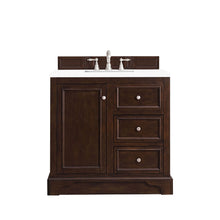 Load image into Gallery viewer, De Soto 36&quot; Single Vanity, Burnished Mahogany, w/ 3 CM Classic White Quartz Top James Martin