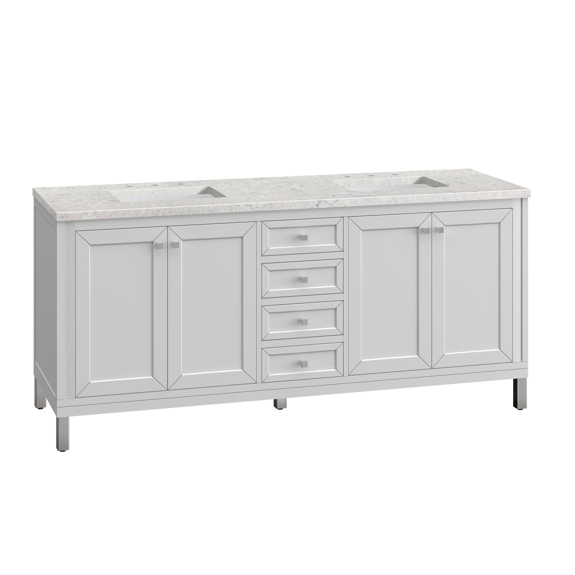 Bathroom Vanities Outlet Atlanta Renovate for LessChicago 72" Double Vanity, Glossy White w/ 3CM Eternal Jasmine Pearl Top