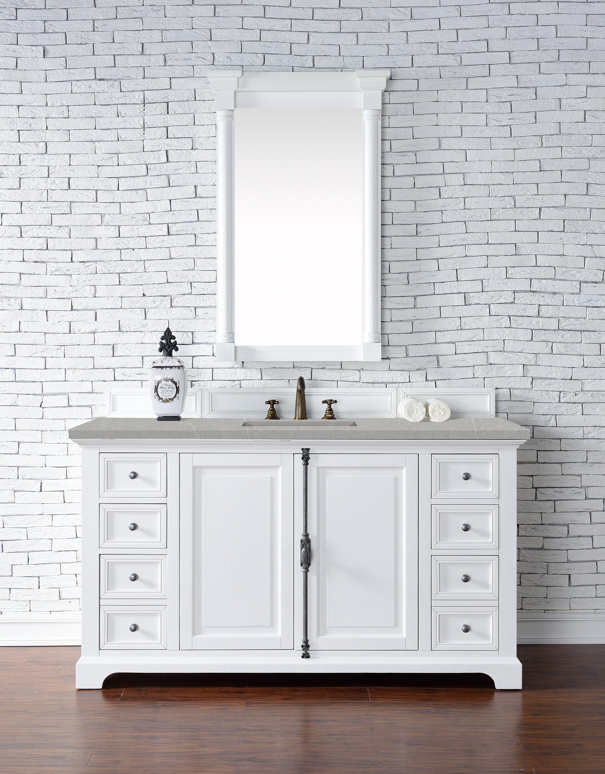 Providence 60" Single Vanity Cabinet, Bright White, w/ 3 CM Eternal Serena Quartz Top James Martin