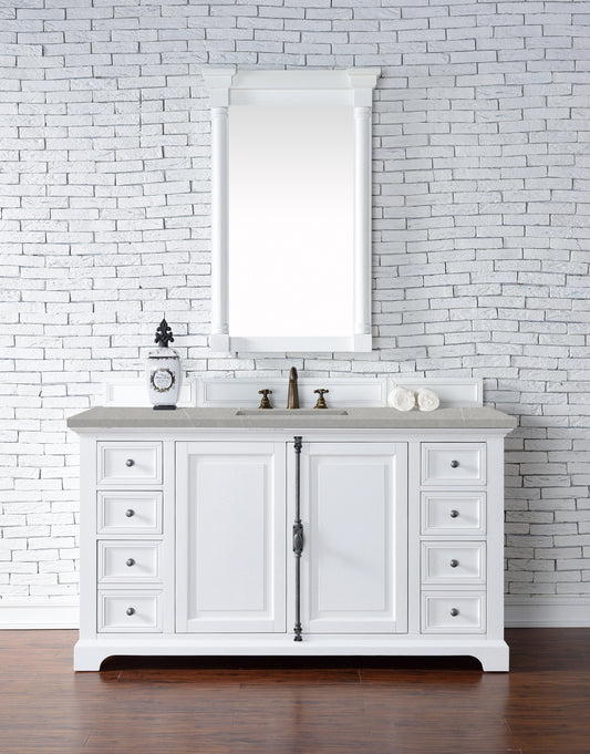 Providence 60" Single Vanity Cabinet, Bright White, w/ 3 CM Eternal Serena Quartz Top James Martin