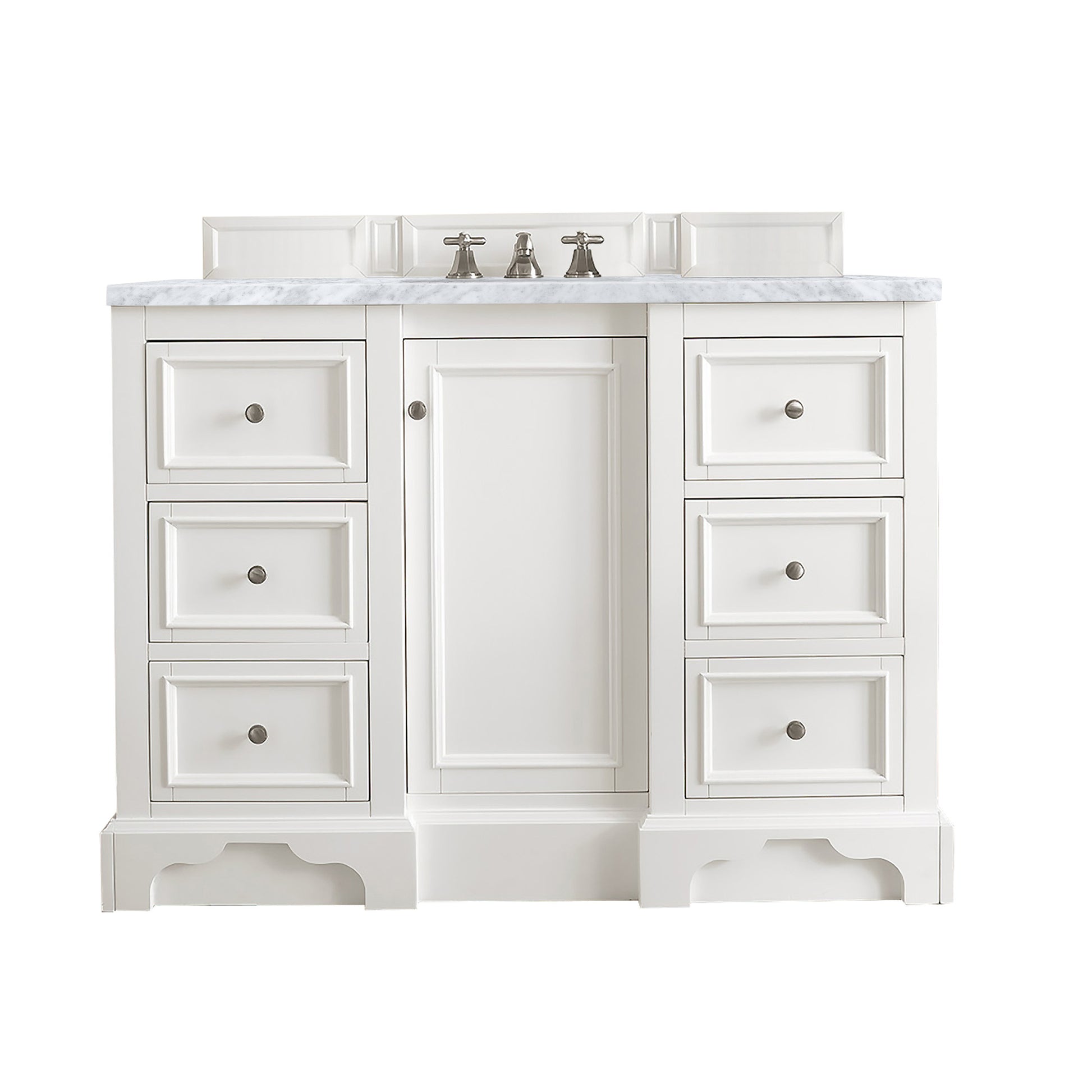 De Soto 48" Single Vanity, Bright White w/ 3 CM Carrara Marble Top James Martin Vanities