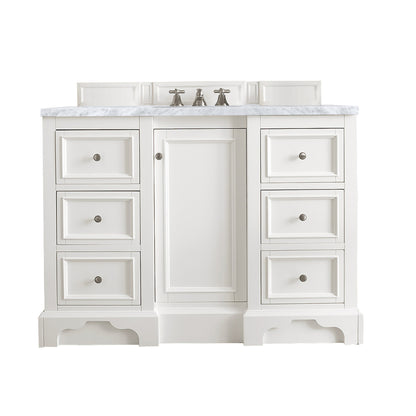 De Soto 48" Single Vanity, Bright White w/ 3 CM Carrara Marble Top James Martin Vanities