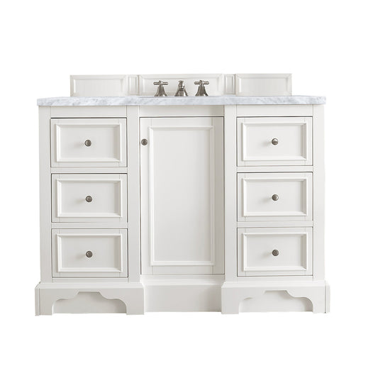 De Soto 48" Single Vanity, Bright White w/ 3 CM Carrara Marble Top James Martin Vanities