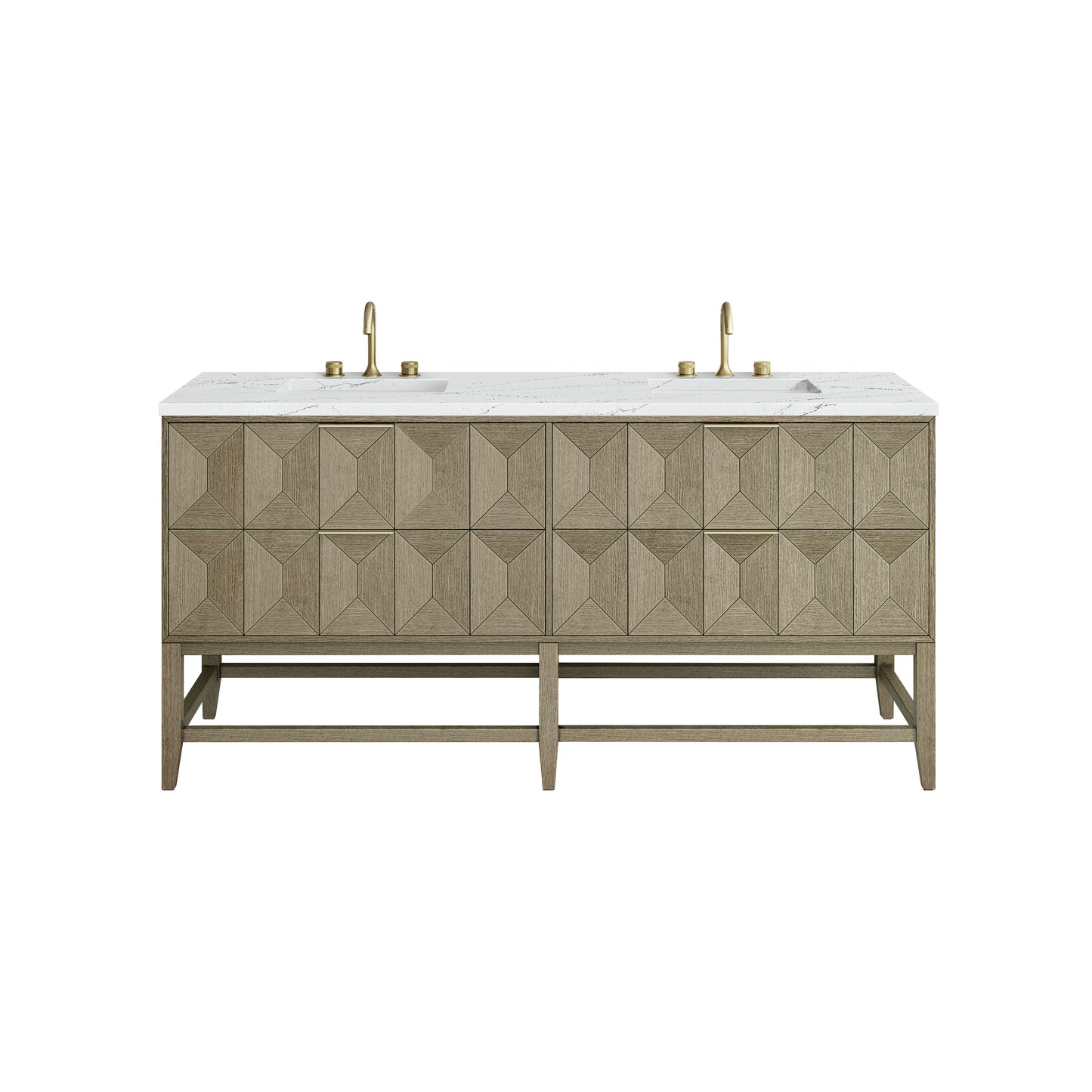 Emmeline 72" Double Vanity, Pebble Oak w/ 3CM Etehreal Noctis Top James Martin Vanities