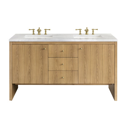 Hudson 60" Double Vanity, Light Natural Oak w/ 3CM Arctic Fall Top James Martin Vanities