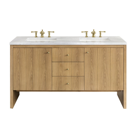 Hudson 60" Double Vanity, Light Natural Oak w/ 3CM Arctic Fall Top James Martin Vanities