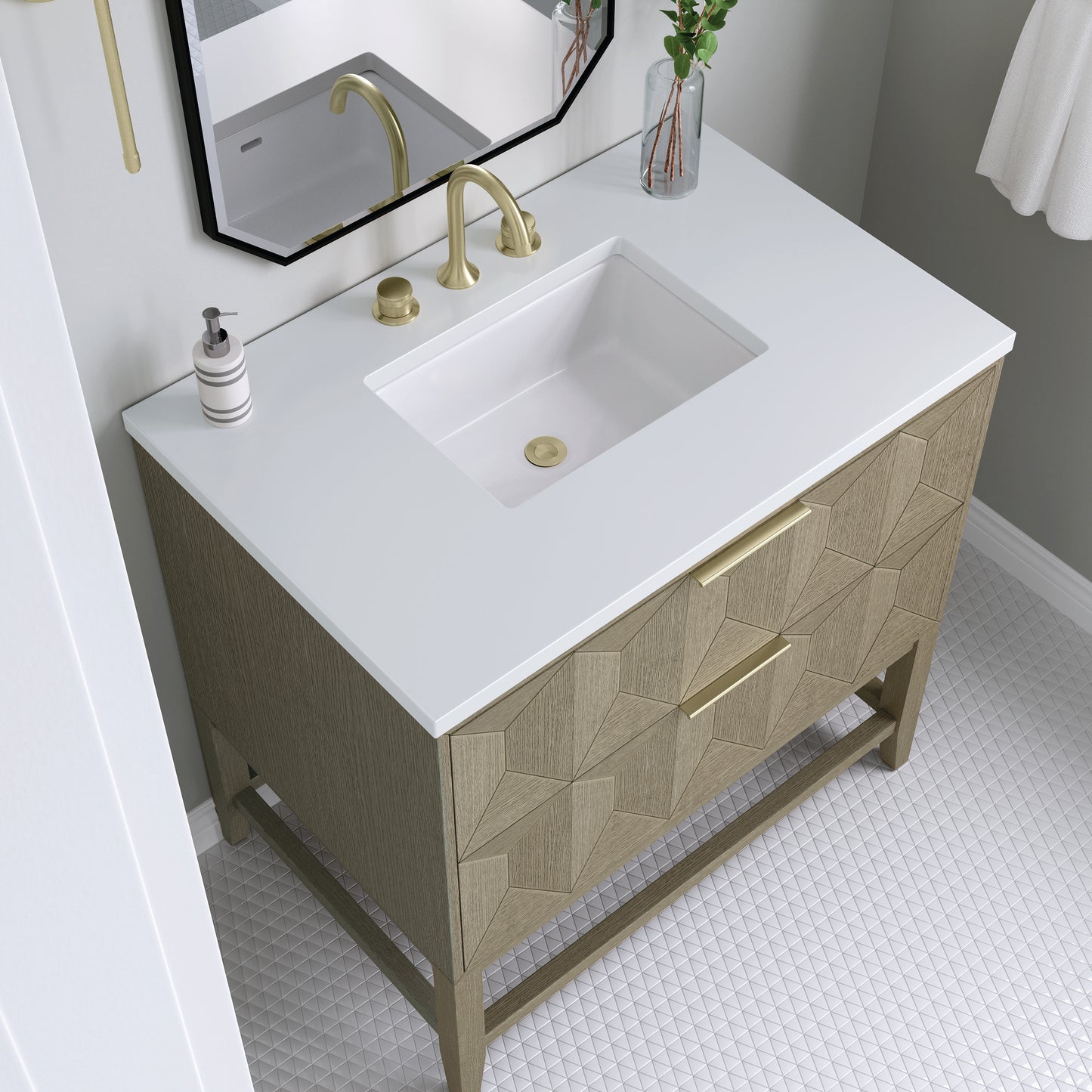 Bathroom Vanities Outlet Atlanta Renovate for LessEmmeline 36" Single Vanity, Pebble Oak w/ 3CM White Zeus Top