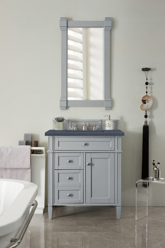 Brittany 30" Single Vanity, Urban Gray, w/ 3 CM Charcoal Soapstone Quartz Top James Martin Vanities