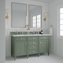 Load image into Gallery viewer, Brittany 60&quot; Double Vanity, Smokey Celadon w/ 3CM Carrara Marble Top James Martin Vanities