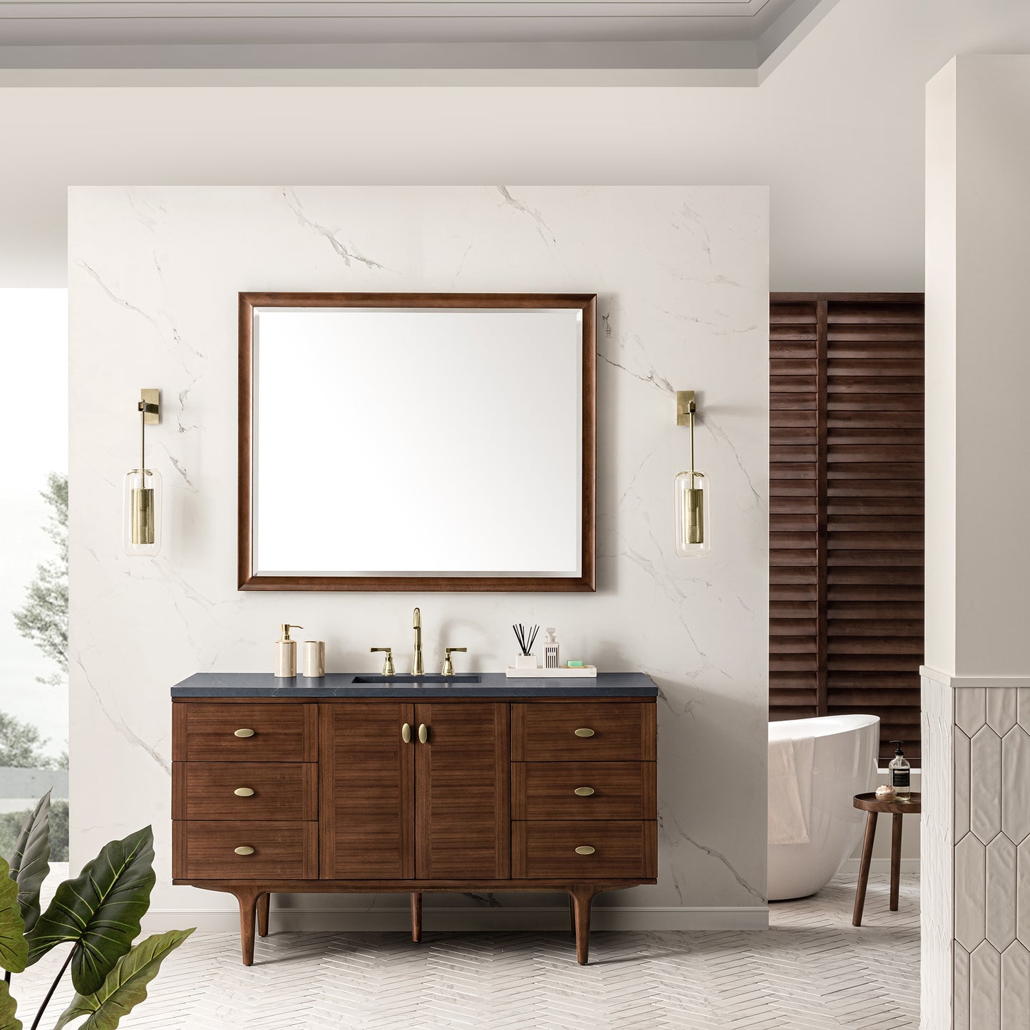Bathroom Vanities Outlet Atlanta Renovate for LessAmberly 60" Single Vanity, Mid-Century Walnut w/ 3CM Charcoal Soapstone Top