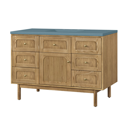 Laurent 48" Single Vanity, Light Natural Oak w/ 3CM Cala Blue Top James Martin Vanities