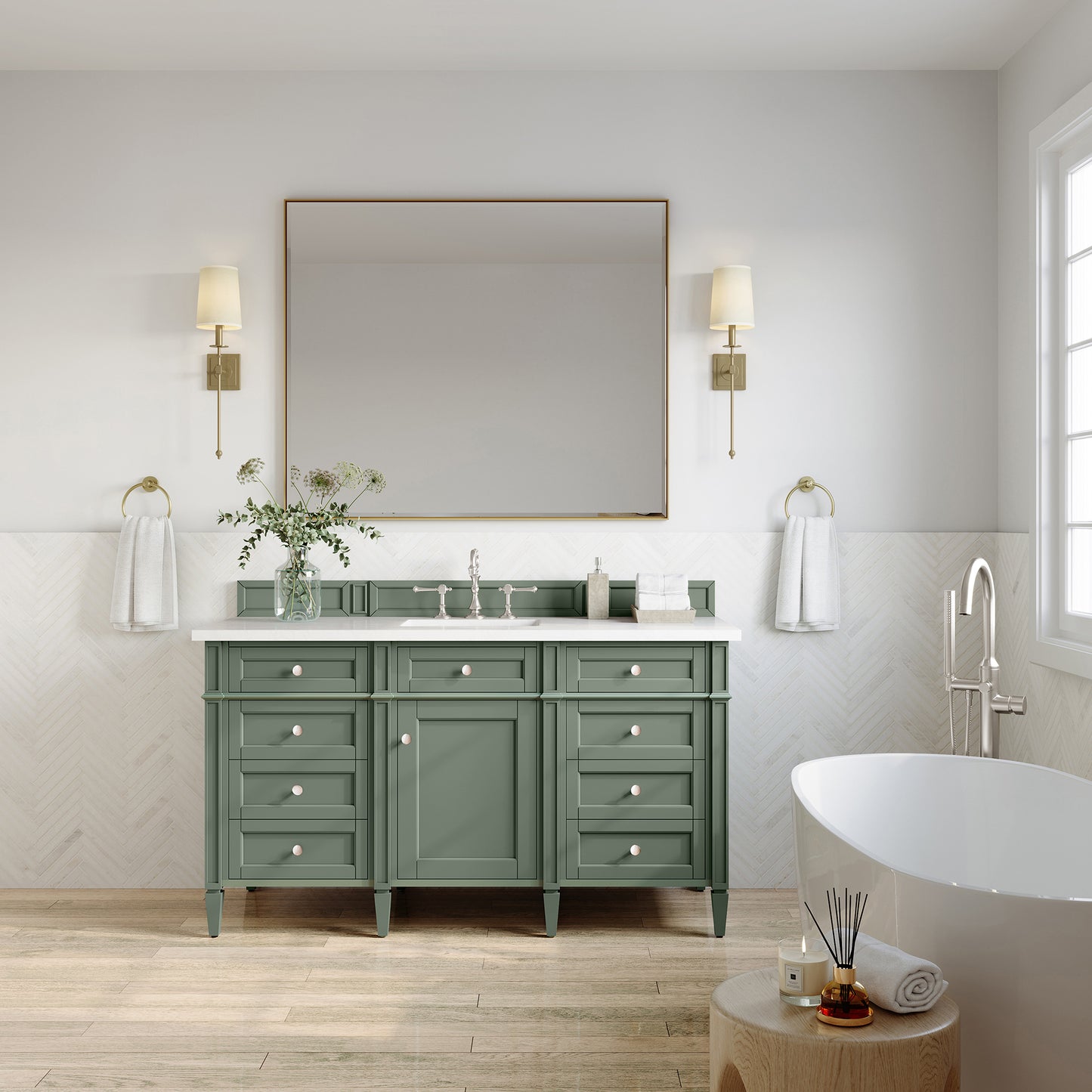Brittany 60" Single Vanity, Smokey Celadon w/ 3CM White Zeus Top James Martin Vanities