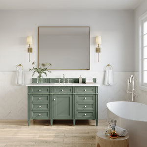 Brittany 60" Single Vanity, Smokey Celadon w/ 3CM White Zeus Top James Martin Vanities