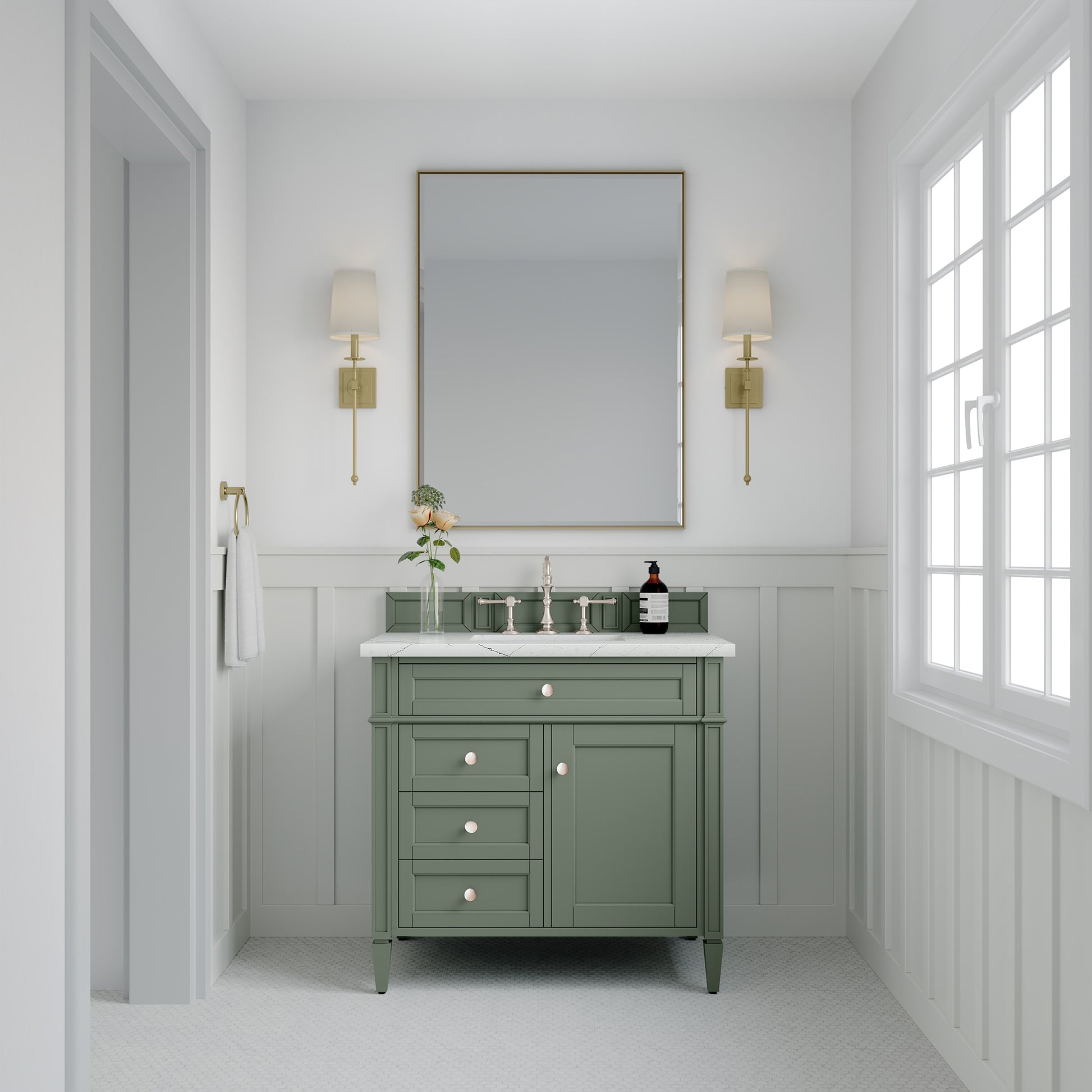 Brittany 36" Single Vanity, Smokey Celadon w/ 3CM Ethereal Noctis Top James Martin Vanities