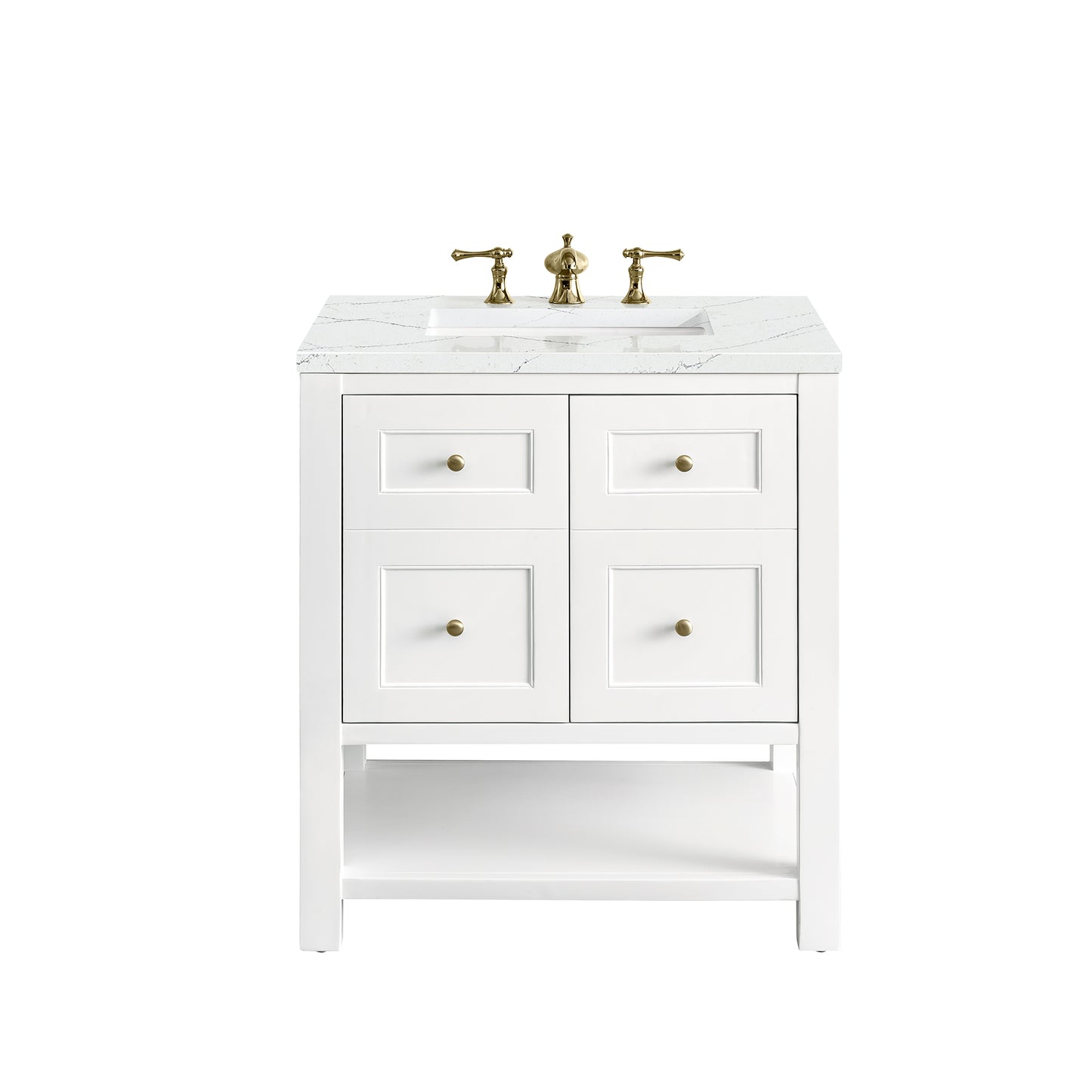 Breckenridge 30" Single Vanity, Bright White w/ 3CM Ethereal Noctis Top James Martin Vanities