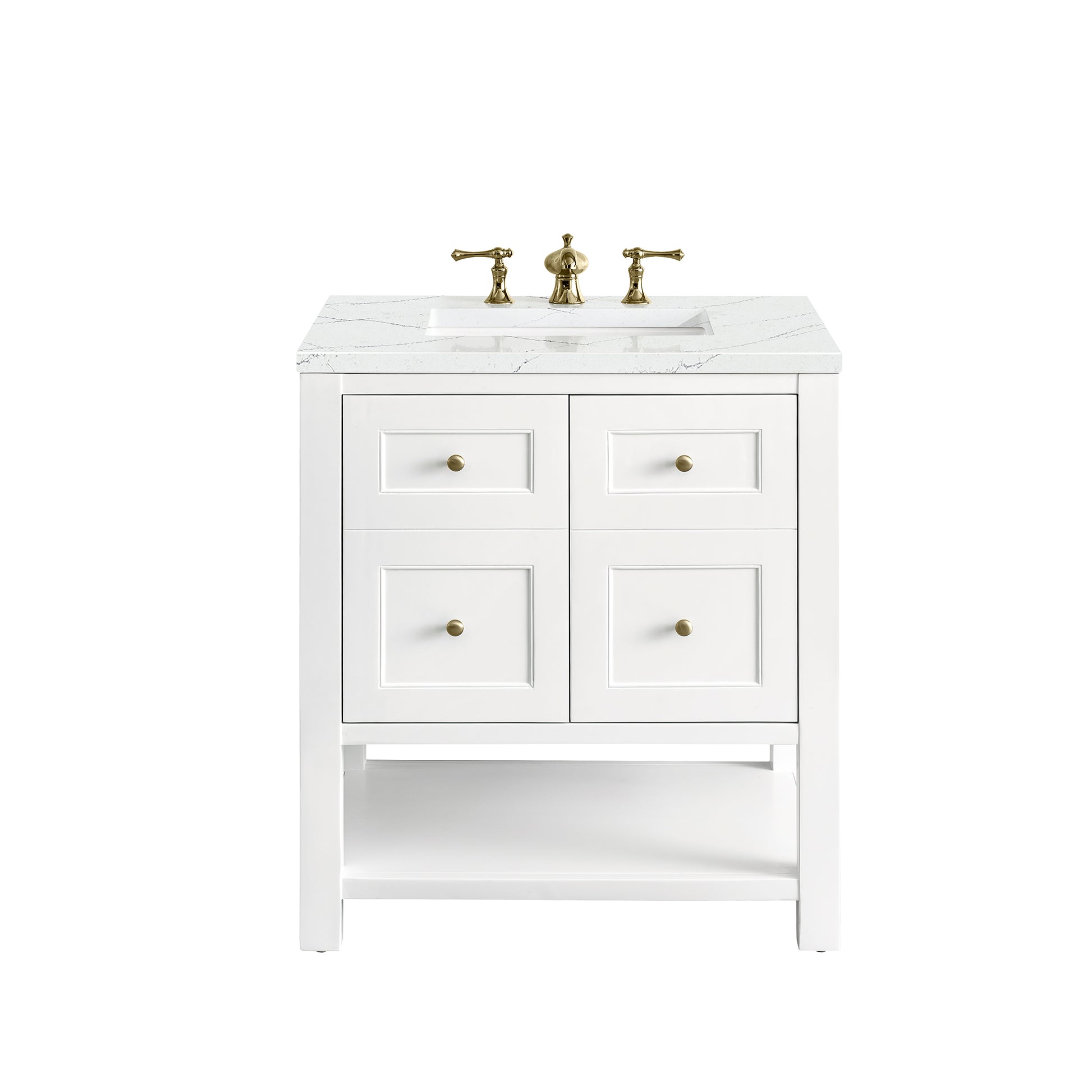 Breckenridge 30" Single Vanity, Bright White w/ 3CM Ethereal Noctis Top James Martin Vanities
