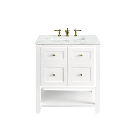 Breckenridge 30" Single Vanity, Bright White w/ 3CM Ethereal Noctis Top James Martin Vanities