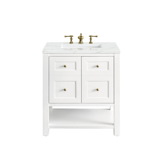 Breckenridge 30" Single Vanity, Bright White w/ 3CM Ethereal Noctis Top James Martin Vanities