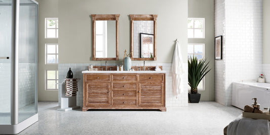 Savannah 72" Driftwood Double Vanity w/ 3 CM Arctic Fall Solid Surface Top James Martin Vanities