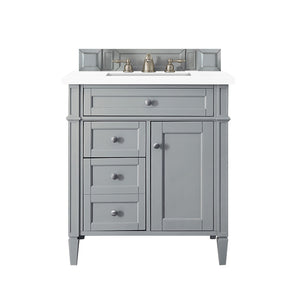 Brittany 30" Single Vanity, Urban Gray, w/ 3 CM White Zeus Quartz Top James Martin Vanities