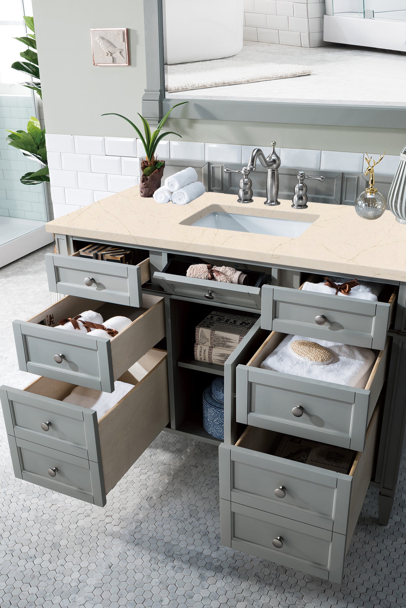 Brittany 48" Urban Gray Single Vanity w/ 3 CM Eternal Marfil Quartz Top James Martin Vanities