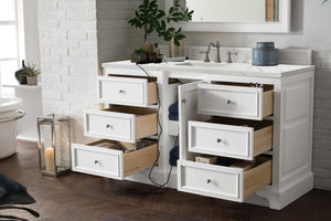 De Soto 60" Single Vanity, Bright White w/ 3 CM Eternal Jasmine Pearl Quartz Top James Martin Vanities