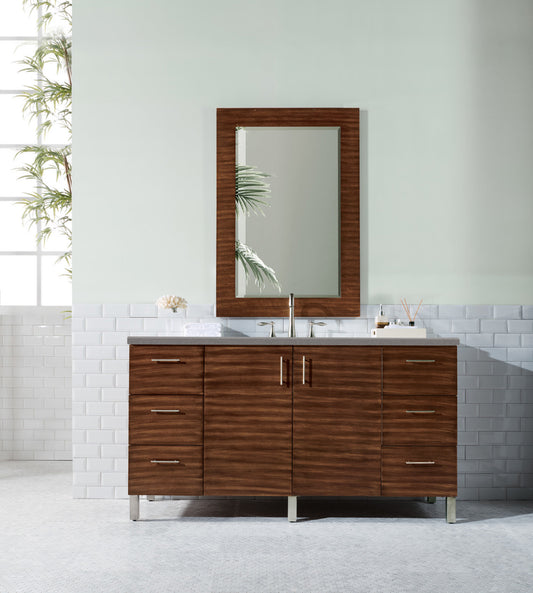 Metropolitan 60" Single Vanity, American Walnut, w/ 3 CM Grey Expo Quartz Top James Martin Vanities