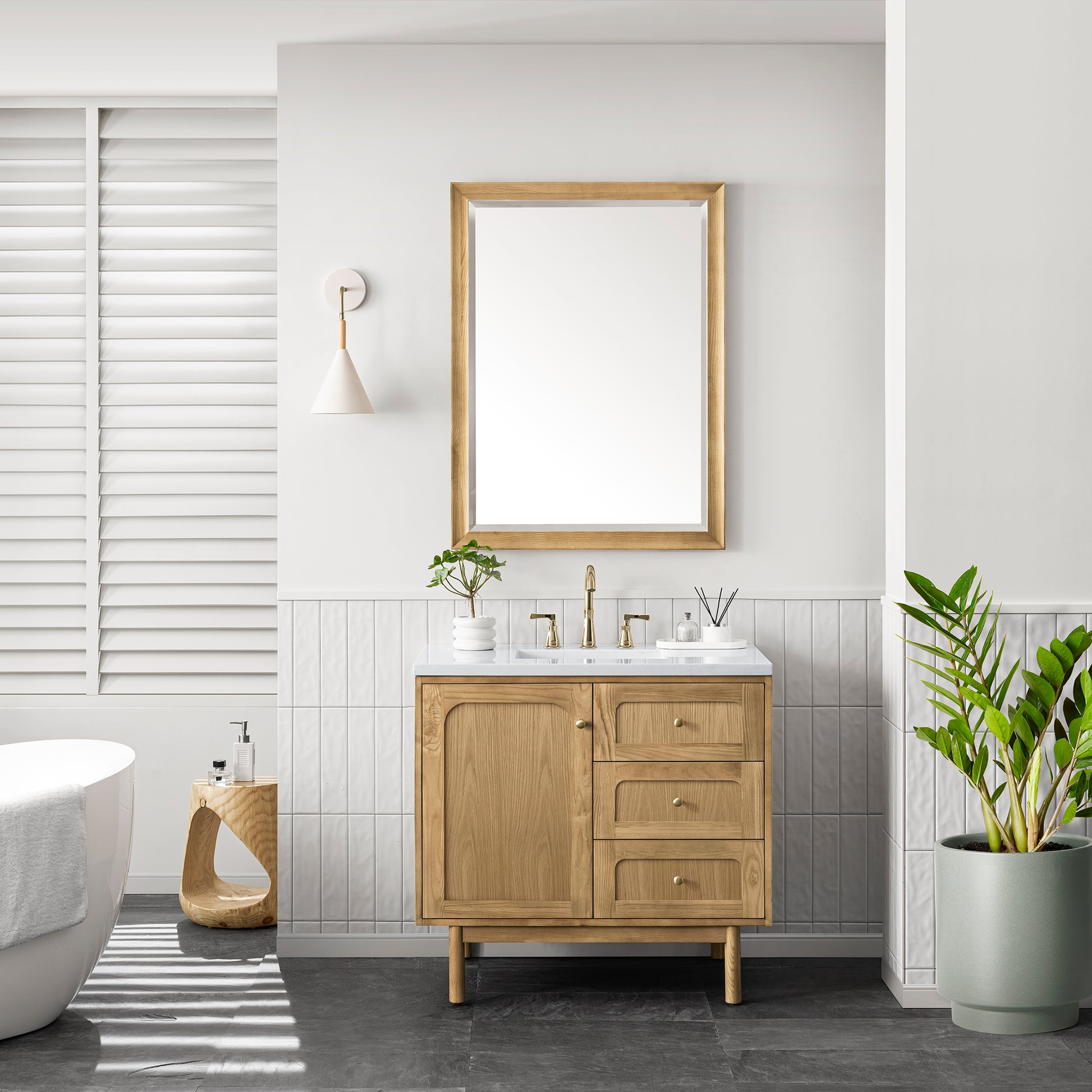 Laurent 36" Single Vanity, Light Natural Oak w/ 3CM Arctic Fall Top James Martin Vanities