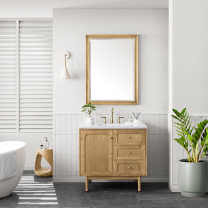 Laurent 36" Single Vanity, Light Natural Oak w/ 3CM Arctic Fall Top James Martin Vanities