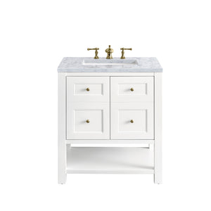 Breckenridge 30" Single Vanity, Bright White w/ 3CM Carrara Marble Top James Martin Vanities