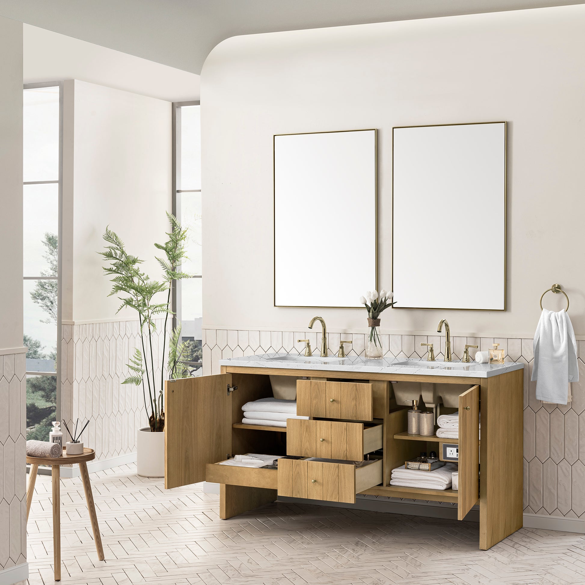 Hudson 60" Double Vanity, Light Natural Oak w/ 3CM Ethereal Noctis Top James Martin Vanities