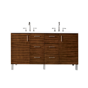 Metropolitan 60" Double Vanity, American Walnut, w/ 3 CM White Zeus Quartz Top James Martin Vanities