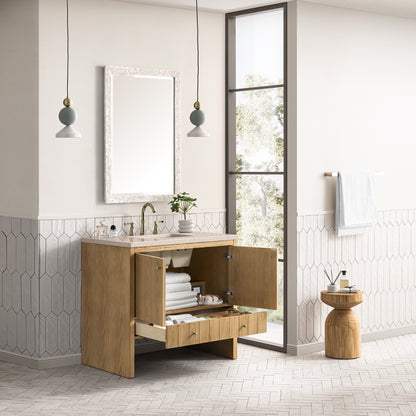 Hudson 36" Single Vanity, Light Natural Oak w/ 3CM Eternal Marfil Top James Martin Vanities