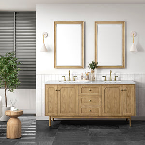 Laurent 72" Double Vanity, Light Natural Oak w/ 3CM Arctic Fall Top James Martin Vanities