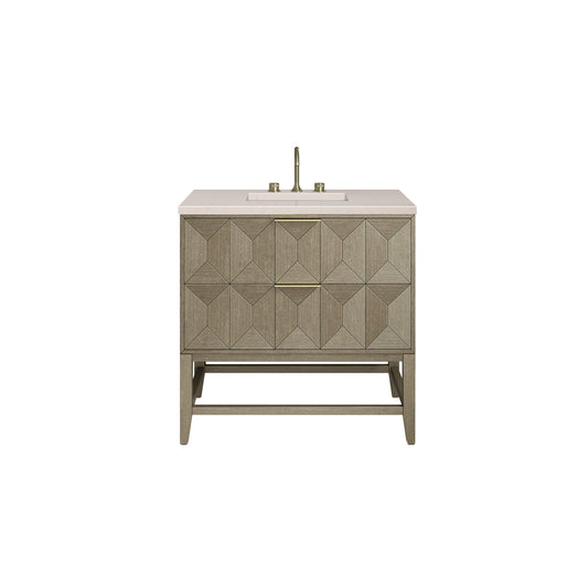 Emmeline 36" Single Vanity, Pebble Oak w/ 3CM Eternal Marfil Top James Martin Vanities