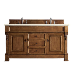 Brookfield 60" Double Vanity, Country Oak w/ 3 CM Eternal Marfil Quartz Top James Martin Vanities