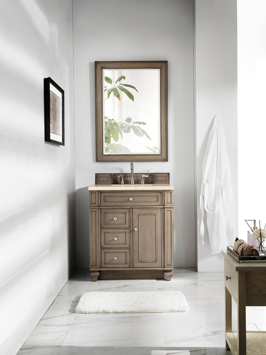 Bristol 30" Single Vanity, Whitewashed Walnut, w/ 3 CM Eternal Marfil Quartz Top James Martin Vanities
