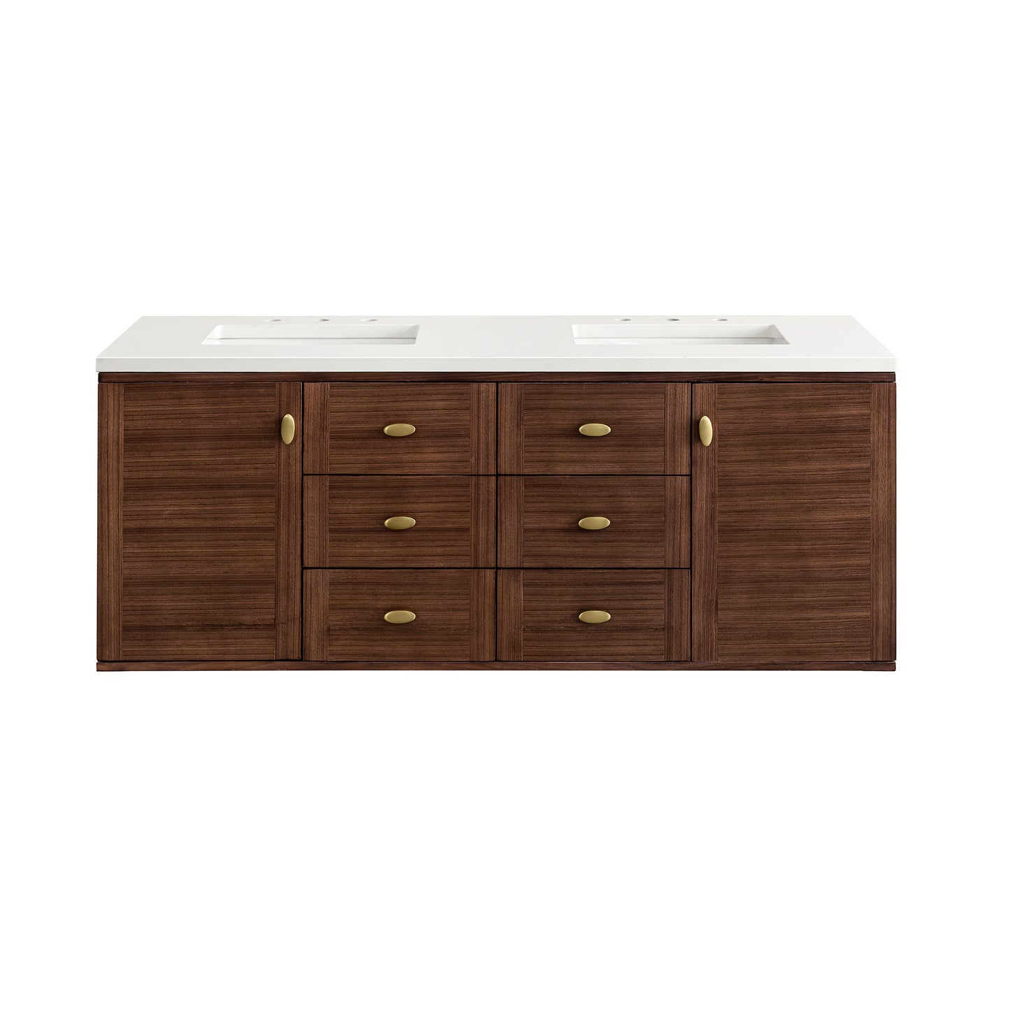 Amberly 60" Double Vanity, Mid-Century Walnut w/ 3CM White Zeus Top James Martin Vanities