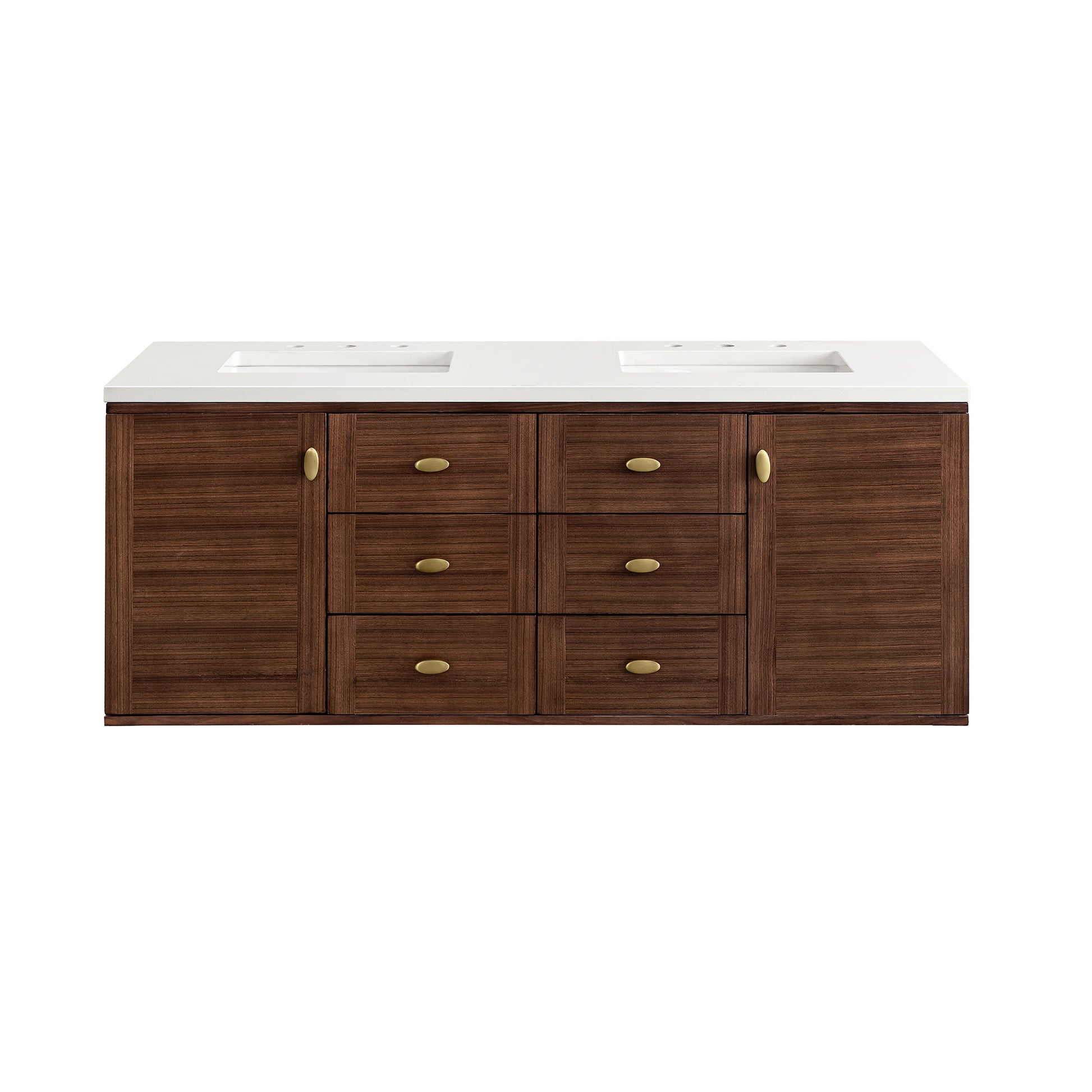 Amberly 60" Double Vanity, Mid-Century Walnut w/ 3CM White Zeus Top James Martin Vanities
