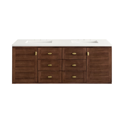 Amberly 60" Double Vanity, Mid-Century Walnut w/ 3CM White Zeus Top James Martin Vanities